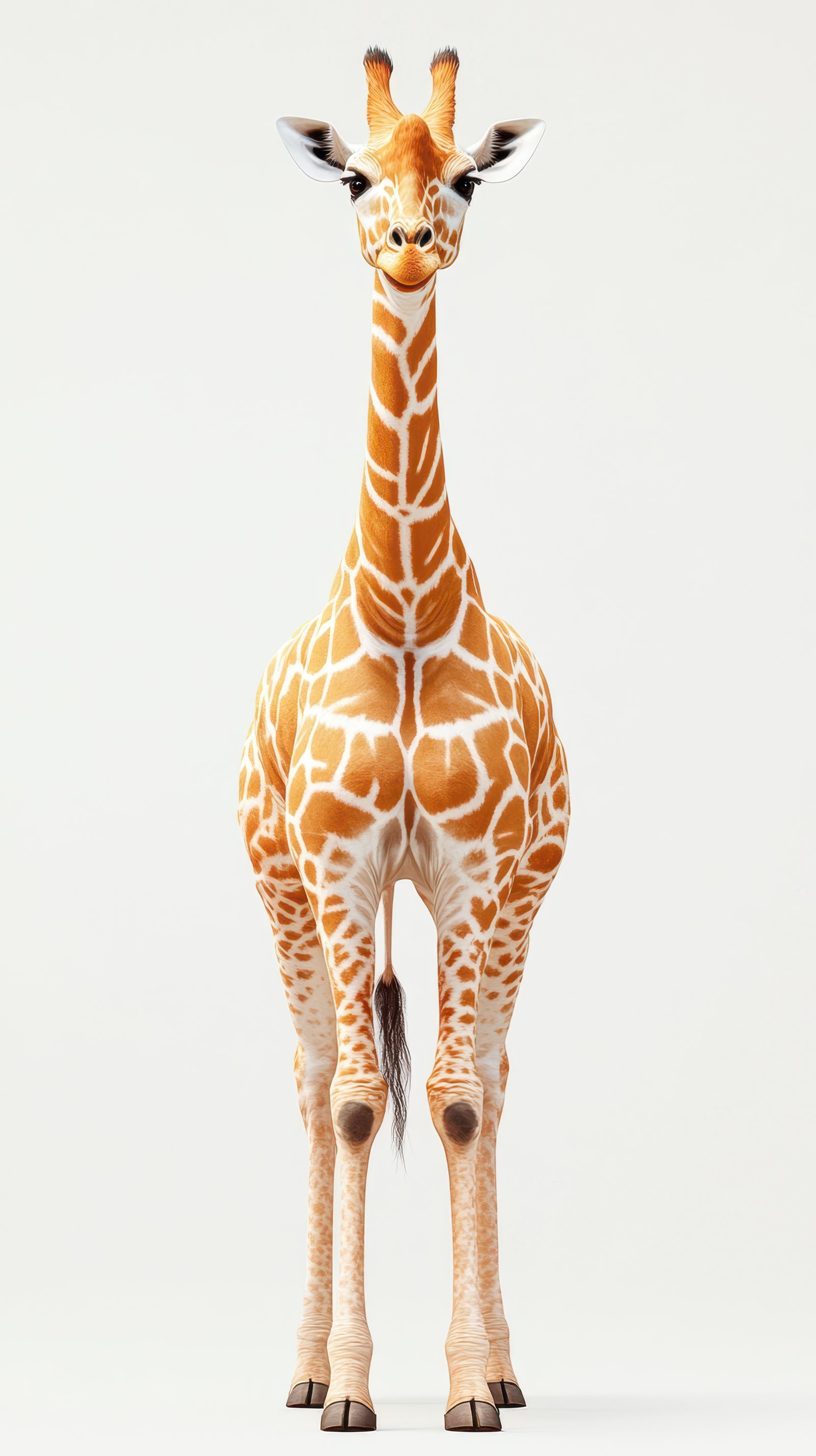 Giraffe standing gracefully against a plain background highlighting its unique coat patterns